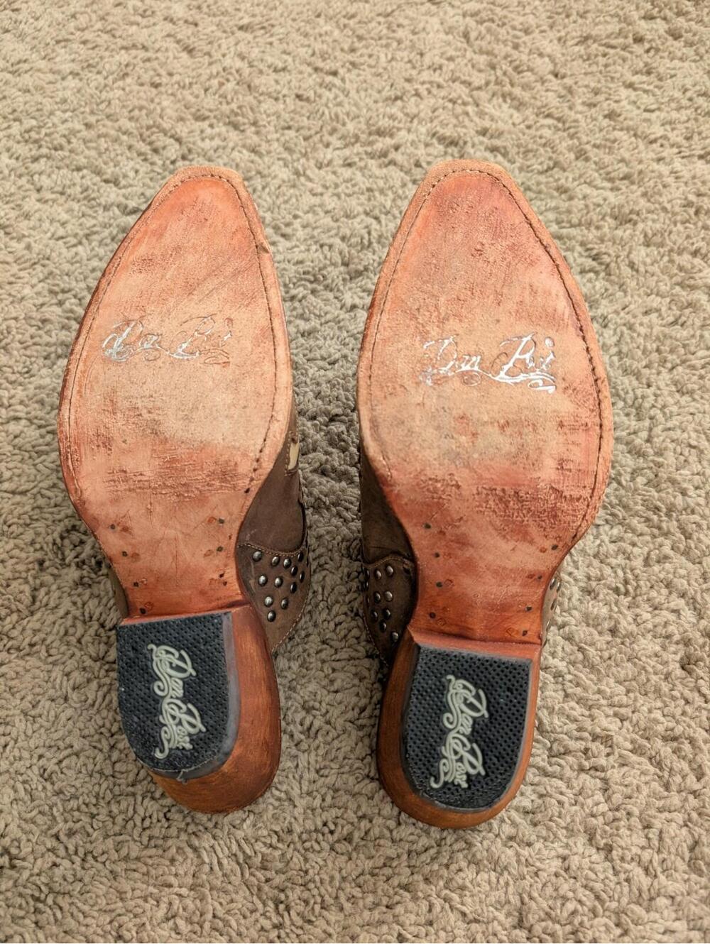Coastal Cowgirl Dan Post Studded Leather Mules Turquoise Western Sz 7.5 - Picture 4 of 6